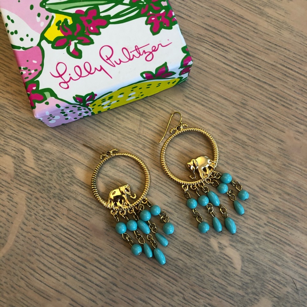 Lilly Pulitzer Blue Bead Elephant Earrings